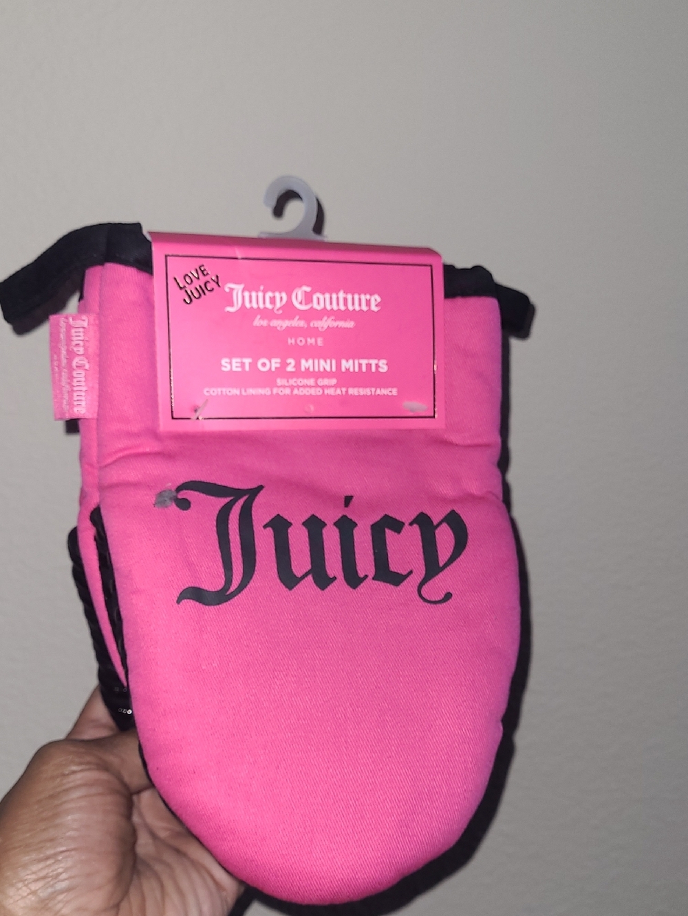 Juicy Couture Hot Pink Mini Oven Mitts with Black Logo